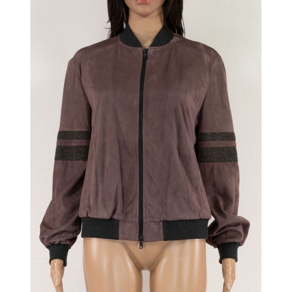 Brunello Cucinelli suede bomber jacket with monili stripes on sleeves - Picture 9 of 12